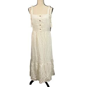 52seven NEW Women's Cream Linen Blend Smock Lined Tiered Summer Maxi Dress Sz M